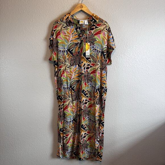 NWT C&C California Dress Small Orange Floral Linen Tropical Vacation Beach - Picture 2 of 11